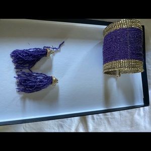 Purple necklace earrings bracelet and broach